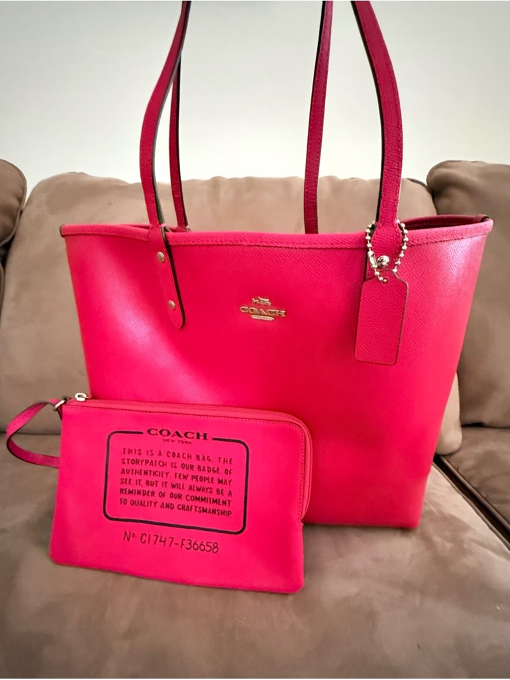 Coach Hot Pink Reversible City  Tote with Matching Wristlet